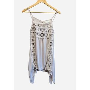 Areve Anthropologie Top Small Beige Crochet Boho Tunic Tank Handkerchief‎ Hem